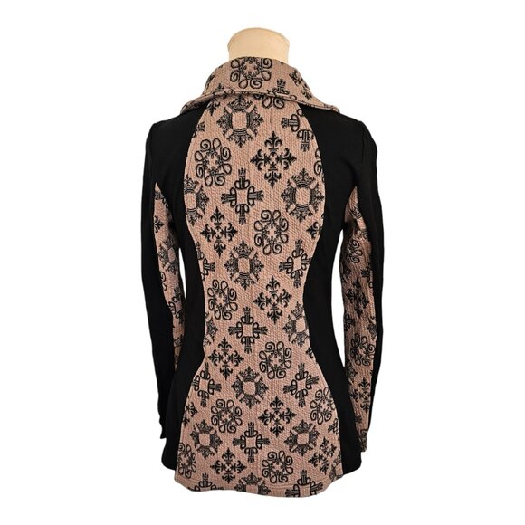 Tonia Debellis Light Brown Black Patterned Zip Sweater Sz M - Picture 6 of 10